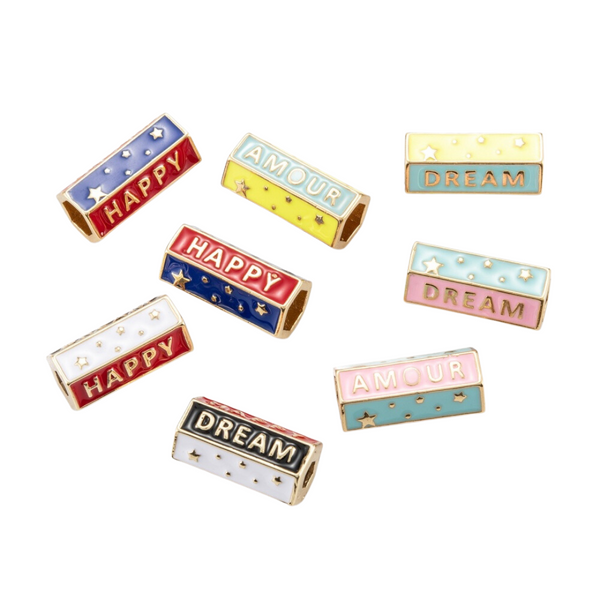 DQ Bedel Message Bead Happy Colorful Goud