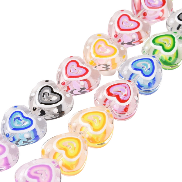 Glass bead 12mm Heart Transparent Multi Mix