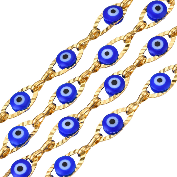 Jasseron (stainless steel) Evil Eye 11x5mm Goud (per 20cm)