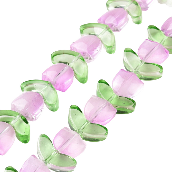 Glass Bead Set Tulip Lilac Green