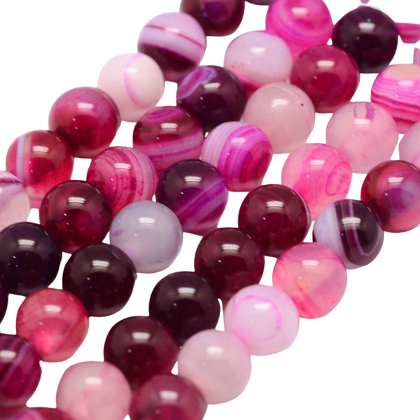 6mm Natural Stone Beads Round Pink Striped Agate 10 Pieces