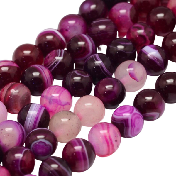 8mm Natural Stone Beads Round Pink Striped Agate 10 Pieces