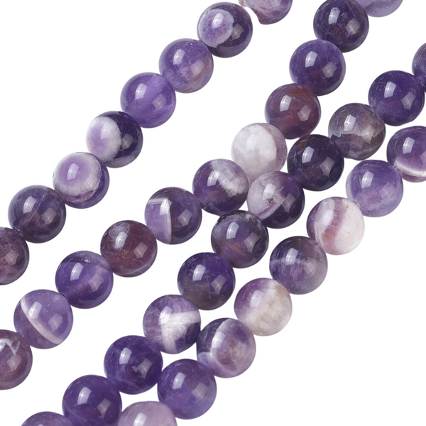 6mm Natural Stone Beads Round Chevron Amethyst 10 Pieces