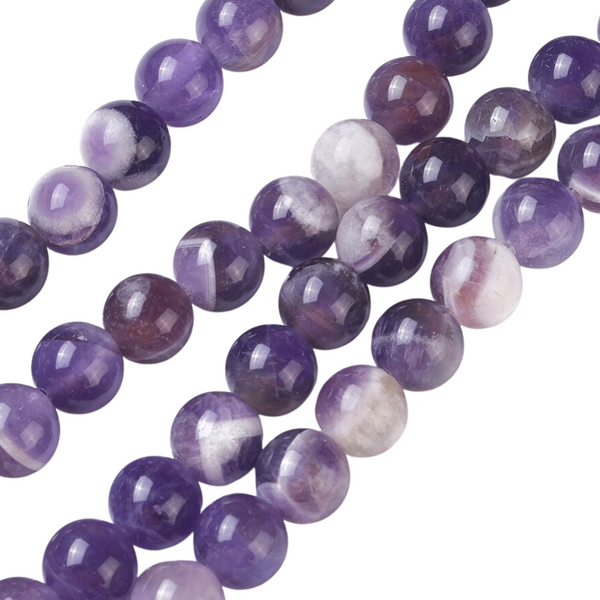 8mm Natural Stone Beads Round Chevron Amethyst 10 Pieces