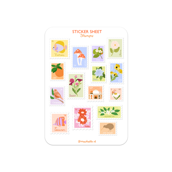 Stickervel Muchable Postzegels A6 - 15 stickers