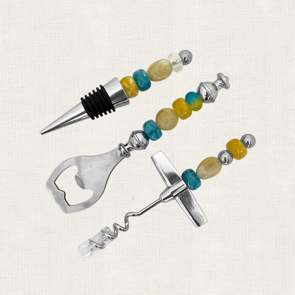 Wijnaccessoire Set Kralen - Geel Turquoise