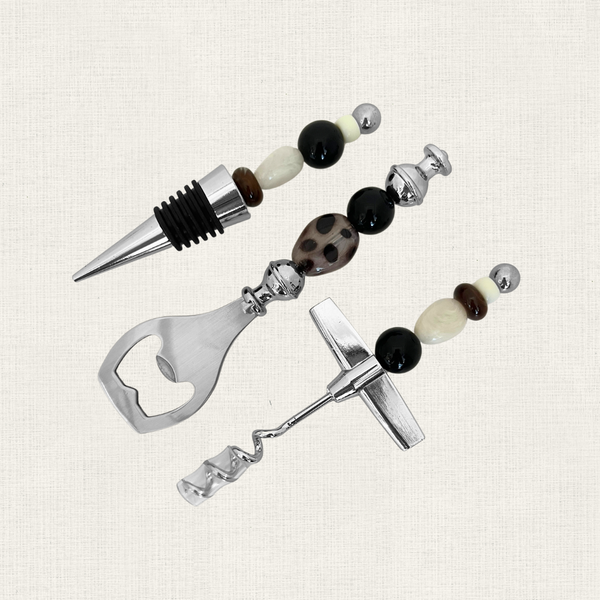 Wijnaccessoire Set Kralen - Zwart Wit