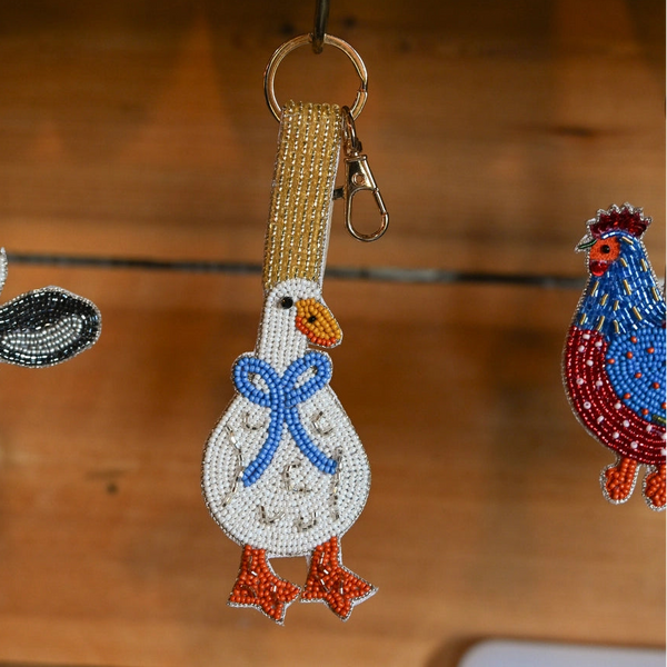 Sleutelhanger Kralen Gans - Goud Wit