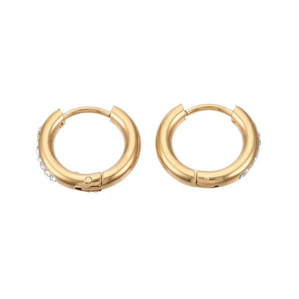 Earrings Creoles Zirconia Stainless Steel 15mm Gold