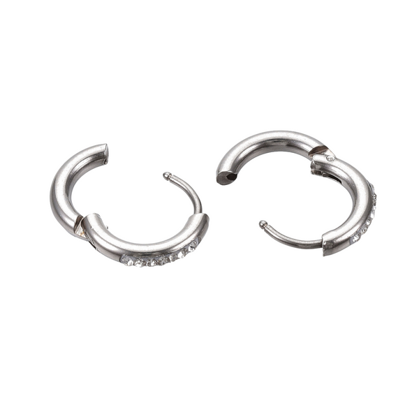 Earrings Creoles Zirconia Stainless Steel 15mm Silver