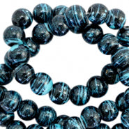 4mm Glaskralen Drip Line Glitter Zwart Blauw - 20 stuks