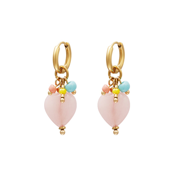 Earrings Hoop Light Pink Heart Stone