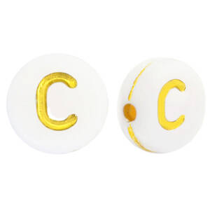 Letter Beads Acrylic C White-Gold