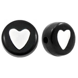 Acrylic Beads Hearts Black 7mm 25 Pieces