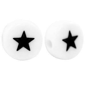 Letter Beads Acrylic Star White-Black approx. 100 pieces