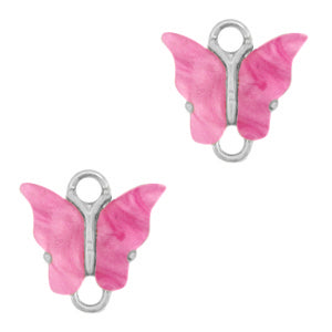 Charm Butterfly Connector Pink Silver