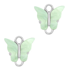 Charm Butterfly Connector Light Green Silver