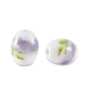 Keramiek Kraal White Lilac Purple Ovaal - 1 stuk