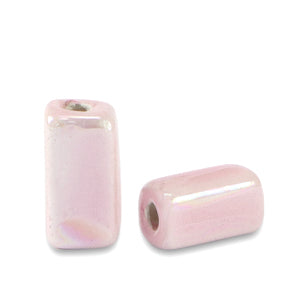 Keramiek Kraal DQ Grieks Tube Blossom pink 9x5mm - 1 stuk
