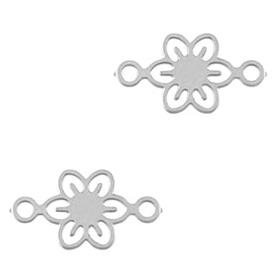 Charm Flower Connector (Stainless steel) Silver