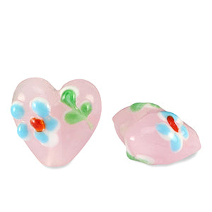 Glassbead 15mm Heart Flowers - Pink Blue