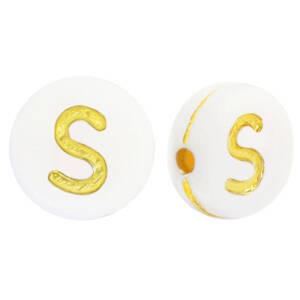 Letter Beads Acrylic S White-Gold