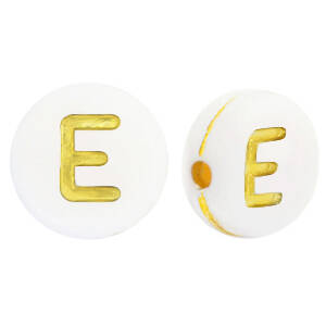 Letter beads Acrylic E White-Gold
