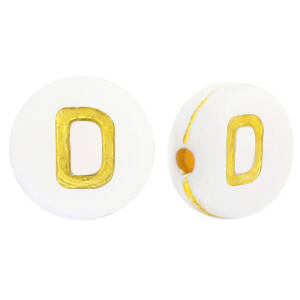 Letter Beads Acrylic D White-Gold