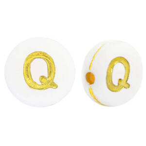 Letter Beads Acrylic Q White-Gold