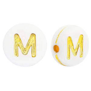 Letter Beads Acrylic M White-Gold