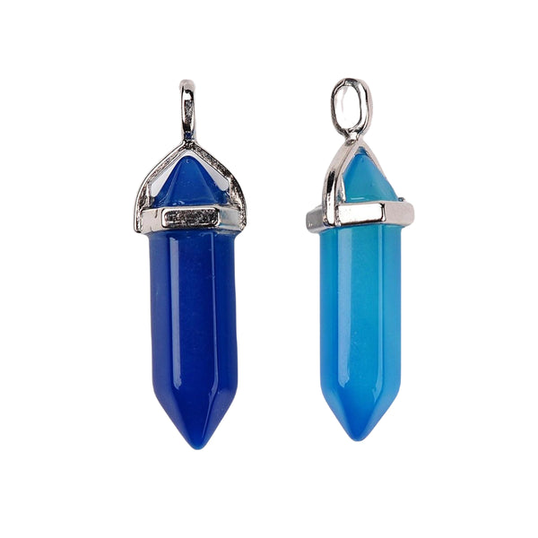 Charm Natural Stone Bullet Blue Agate Silver