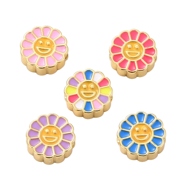 DQ Metal Bead Smiley Flower Color 10mm Gold