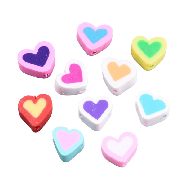 Polymer Beads Hearts Colorfull Mix 10 pcs
