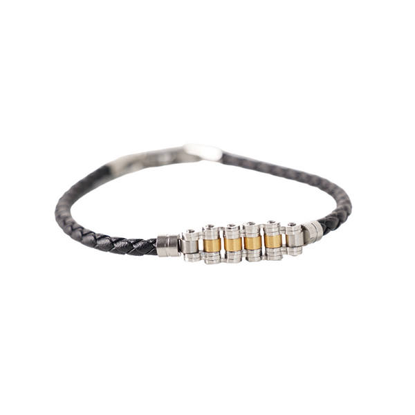 Heren Armband - Tubes Leather Gold