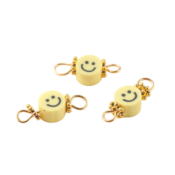 Charm Connector Polymer Smiley Gold