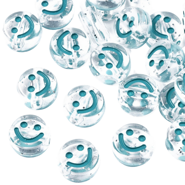 Acrylic Beads Smileys Transparent Blue - per piece
