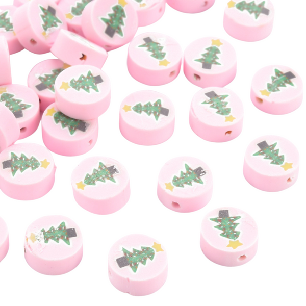 Polymer Beads Christmas Tree Pink - 5 pcs