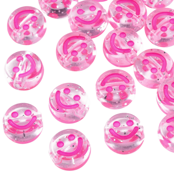 Acrylic Beads Smileys Transparent Pink - per piece