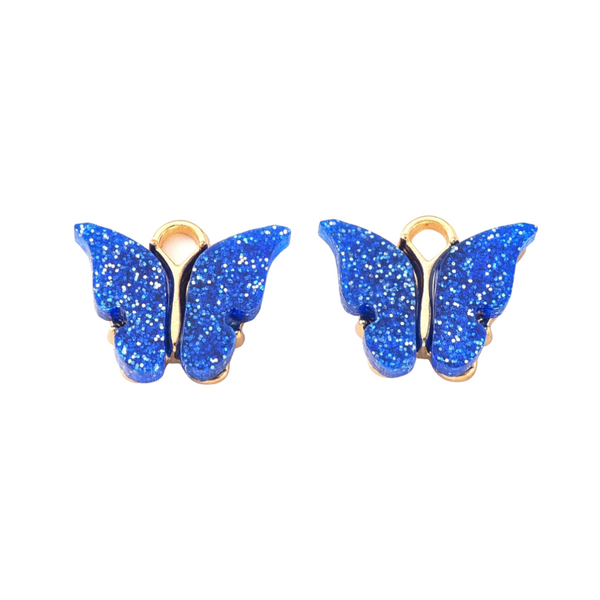 Charm Butterfly Dark Blue Glitter Gold