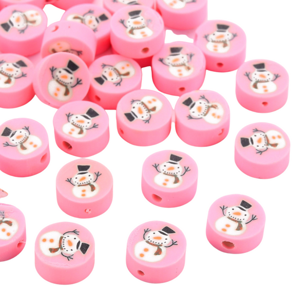 Polymer Beads Snowman Pink - 5 pcs