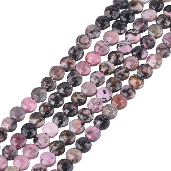 Natural Stone Bead Faceted Disc Rhodonite 6mm