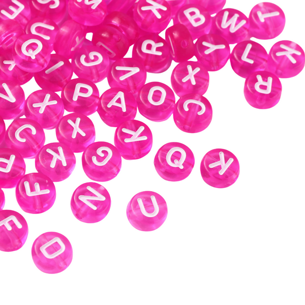 Letter Beads Acrylic Mix Magenta-White ± 100 pieces