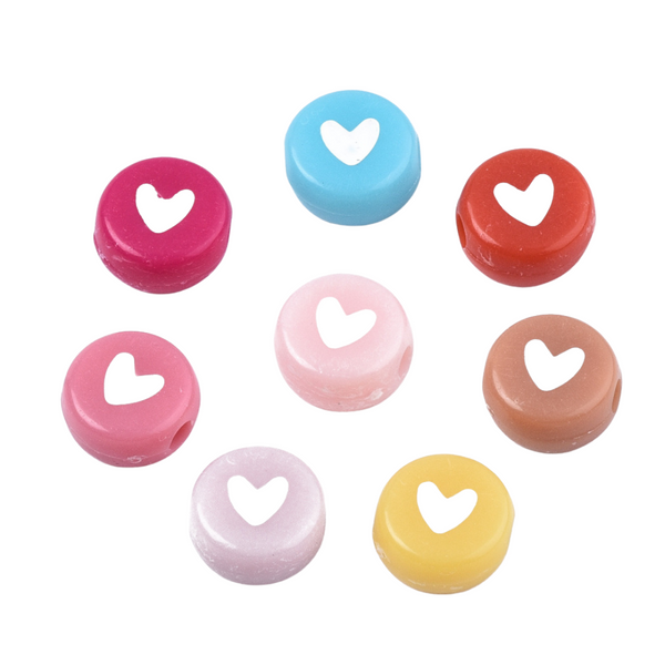 Acrylic Beads Hearts Vintage - White Mix 7mm 50 Pieces