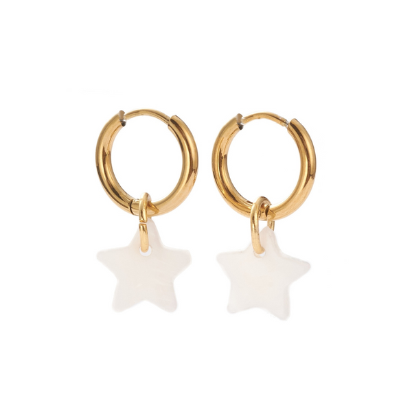 Earrings Hoop White Star