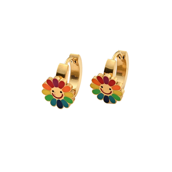 Earrings Hoop Colorful Smiley Flower