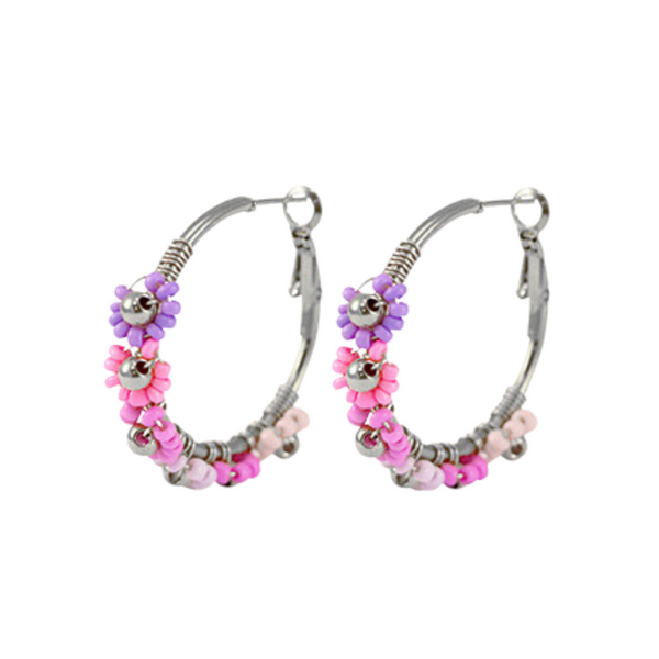 Earrings Hoop Daisy Stainless Steel Purple pink