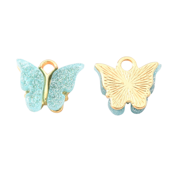 Charm Butterfly Light Blue Glitter Gold