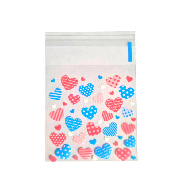 Bag With Adhesive Strip Hearts 13x10cm (10 pieces)