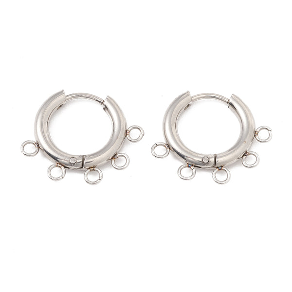 Earrings Creoles Stainless Steel With 5 Eyes 16mm Silver