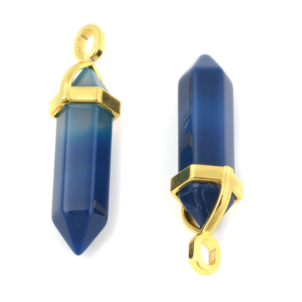 Charm Natural Stone Bullet Blue Agate Gold